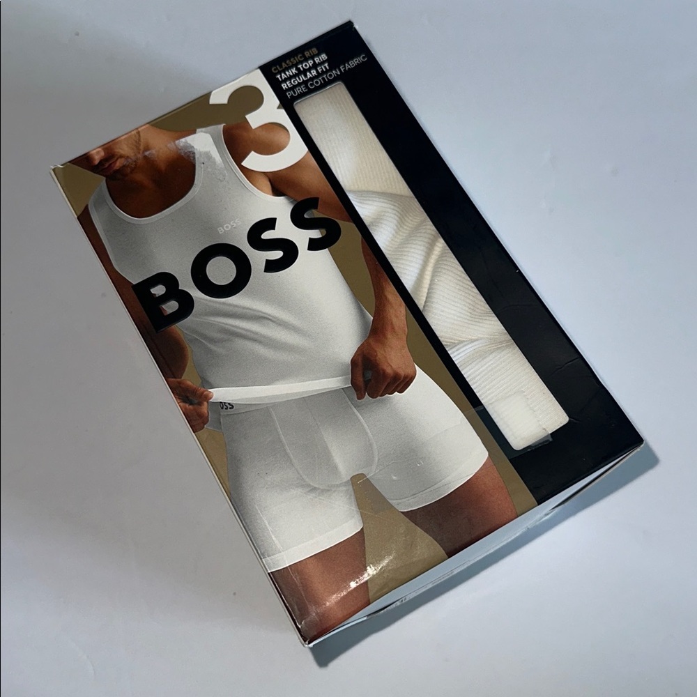 BOSS Men's Classic White tank top Rib, regular fit - 3pack